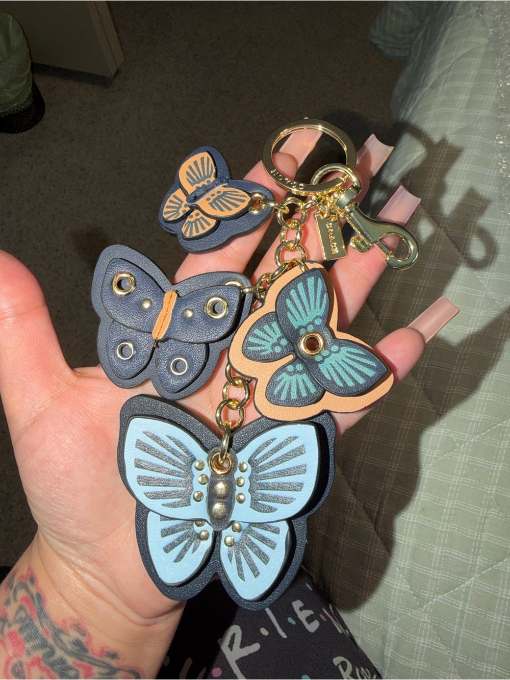 Coach Butterfly Multi-Charms Key & Card Holder - Blue & Peach